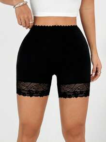 Comfortcana 性感蕾丝拼接黑色短款打底裤