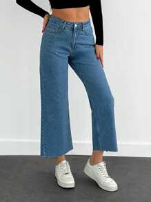 RueChic CASUAL HIGH WAIST CROPPED STRAIGHT JEANS - Medium Wash - View 4
