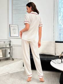 Plush Heart Decor Romantic Women Pajama Set - White - View 2