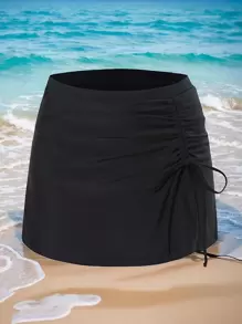 Summer Elegant Drawstring Side Panty Lined Swimwear Bottom For Women - Black - View 1