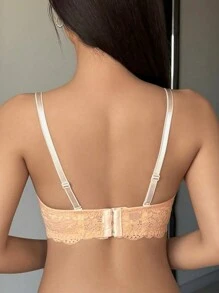 DAZY Women's Floral Lace Comfortable Wireless Bra - Apricot - View 2