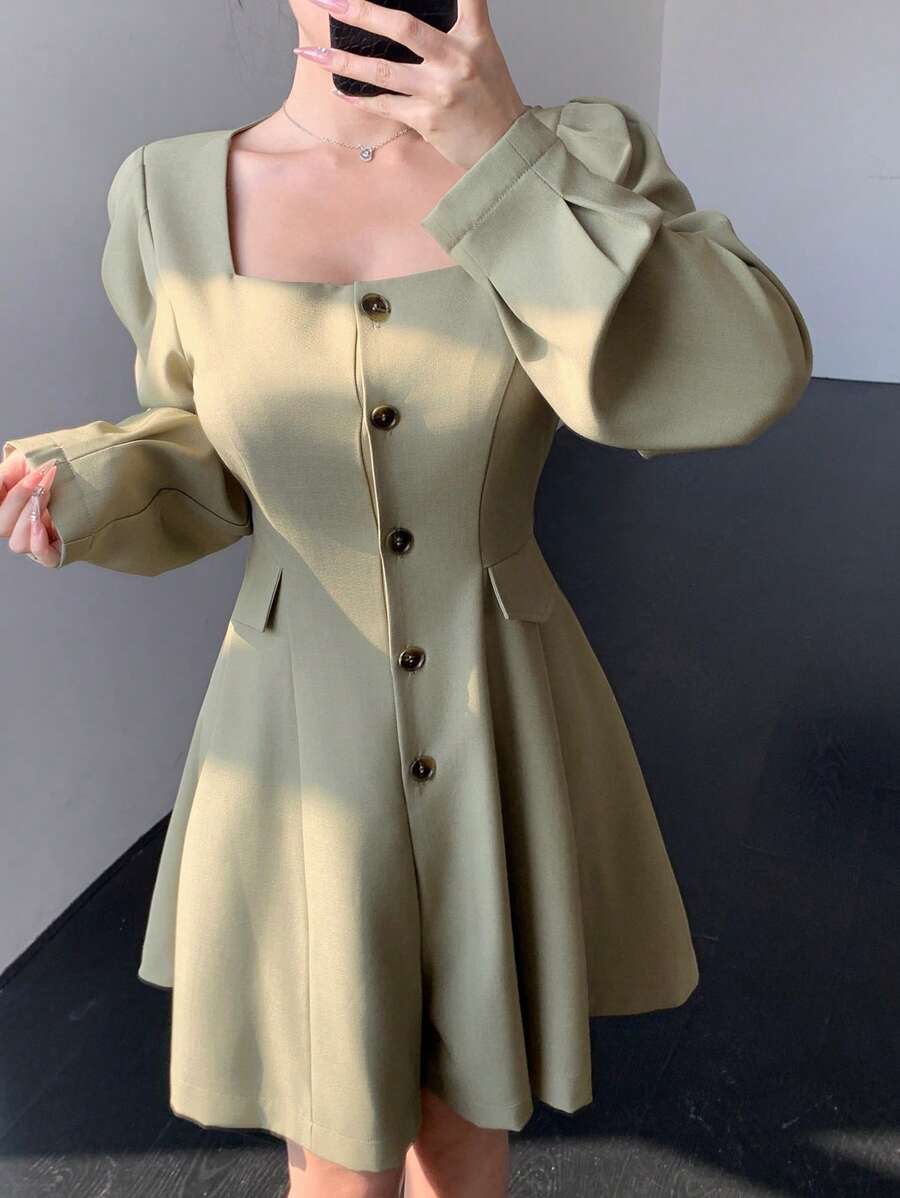 DAZY Tuta corta estiva da donna, tuta jumpsuit autunnale per donne - Verde - Visualizzare 1