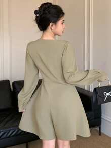 DAZY Tuta corta estiva da donna, tuta jumpsuit autunnale per donne - Verde - Visualizzare 3