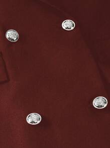 Calvaya Women Plus Size Grey Striped Patchwork Double-Breasted Casual Suit Jacket - Burgundy - View 6