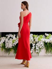 MOTF Soiréza STEREO FLORAL ONE SHOULDER BIAS CUT DRESS - Red - View 4