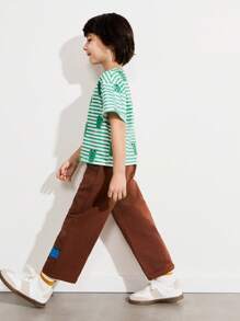 SHEIN Young Boys Casual Minimalist Everyday Pants - Brown - View 3
