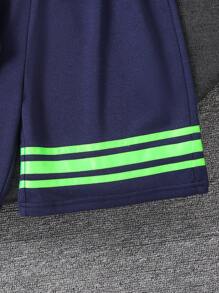 SHEIN Leap Crew 2pcs Tween Boy Casual Sports Matching Set - Comfortable Crew Neck T-Shirt And Shorts, Suitable For Commuting, School, Daily Casual, Vacation, Sports, Spring/Summer - Navy Blue - View 4