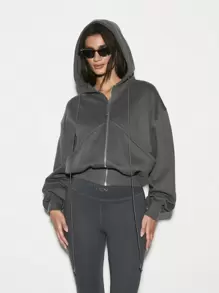 KIZN 灯笼袖拉链基本款连帽衫