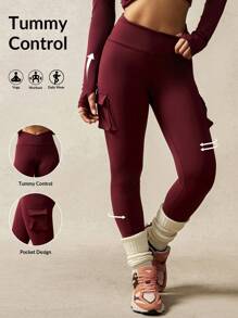 VARSITIE 女士纯色不对称腰带工装口袋运动裤