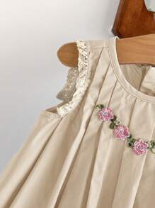 Cozy Pixies Baby Girl Floral Pattern Contrast Ruffle Trim Sleeveless Dress - Multicolor - View 4