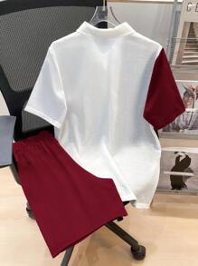 SHEIN 2pcs/Set Teens Boys Loose Casual Contrast Pattern Polo Shirt With Collar, Short Sleeve