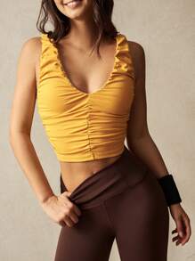 VARSITIE U-Shaped Collar Gathered Two-Tone Women Sports Sets