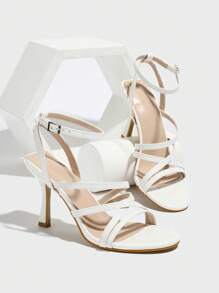 CUCCOO SZL Square-Toe High Heel Women Sandals With Rhinestone, Summer Breathable High Heels Spring Break Easter Prom Heels