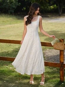 Vintamour Vintage Elegant Women Rose Floral Jacquard Lace Mesh Button Dress Holiday Party Casual Tea Party Vacation Dress Summer Outfits For Women Summer Dresses For Women White Dress Easter Dress Women White Dresses For Women Spring Outfits For Women Spring Dresses For Women Summer Clothes Vacation Outfits Woman Wedding Guest Dress Women Vacation Outfits Women Dresses For Women Summer Sun Dresses For Women Graduation Dress Birthday Dresses