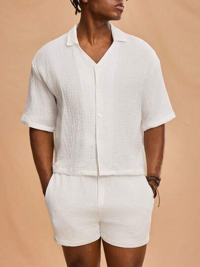 Forever 21 Men's Plain Short Sleeve Shirt And Shorts Set