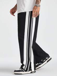 Manfinity RebelGame Quần ống đứng kẻ sọc ngang đơn giản cho nam - màu đen - Xem 1