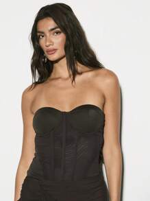 KIZN Structured Strapless Corset Top With Mesh Panel Details Perfect For Evening Party Club Night Out Special Occasion Holiday Events