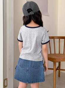 DAZY 2pcs/Set Young Girl Casual Simple Short Sleeve T-Shirt And Shorts,Girls Summer Outfits - Grey - View 6