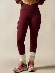 VARSITIE 女士纯色不对称腰带工装口袋运动裤