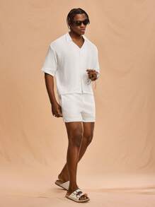 Forever 21 Herren Einfarbiges Kurzarm Hemd und Shorts Set - Weiss - Übersicht 7