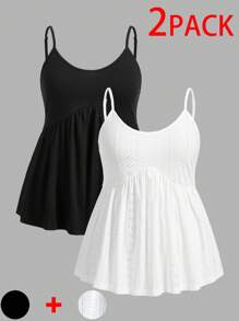 SHEIN EZwear Bộ áo ba lỗ đen trắng cỡ lớn - Đen và trắng - Xem 1