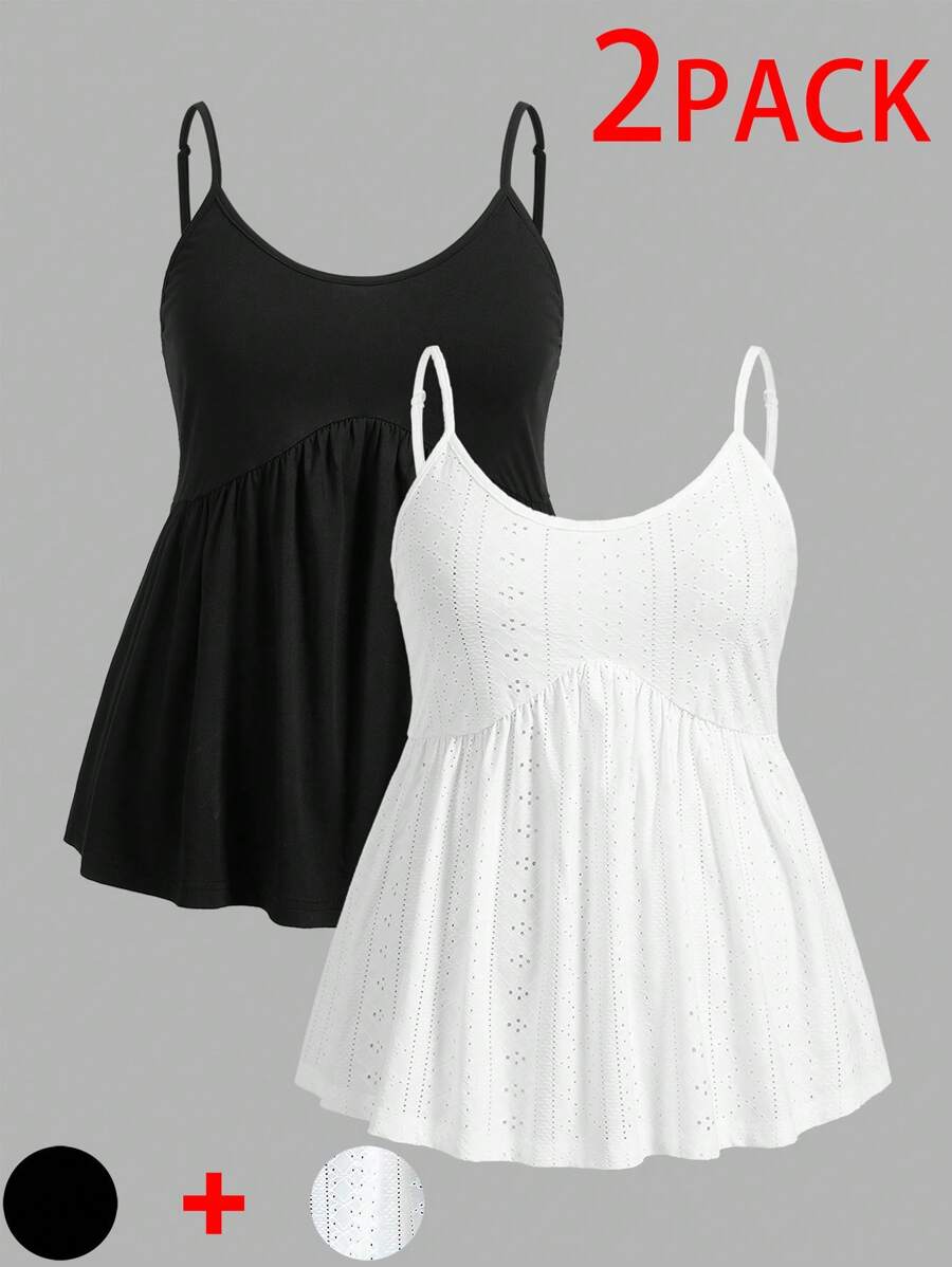 SHEIN EZwear Bộ áo ba lỗ đen trắng cỡ lớn - Đen và trắng - Xem 1