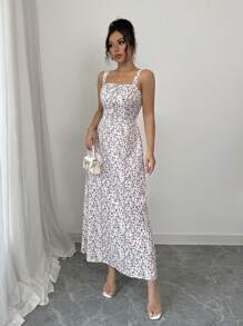 Elenzga Vestido largo de verano sin mangas y estampado para mujer - Blanco - Ver 5