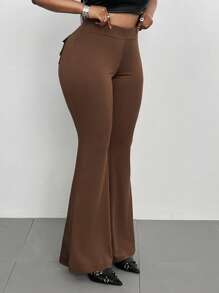 Maweii Plus Size Solid Color Simple Back Strap Leggings, Casual For Everyday Wear