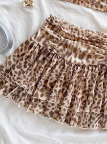 Soleia Áo vest hở lưng cổ chữ V in họa tiết da báo cổ điển dành cho nữ kèm chân váy xếp ly 2 món mặc đi nghỉ thường ngày - Nhiều màu - Xem 5
