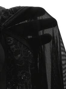 DAZY Mesh Contrast Lace Sexy Lingerie Set Pajama - Black - View 8