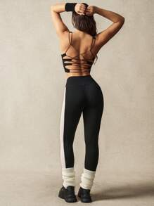 VARSITIE Tight Cross Back Solid Women Backless Sports Spaghetti Strap Bras Top - Black - View 6