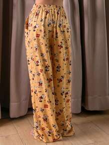 DAZY Cute Cartoon Print Loose Sleep Pants, Fall Pajama, Winter - Yellow - View 2