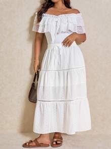 Elaquor Plus Size Solid Color Simple Casual Skirt, Everyday Wear - White - View 2