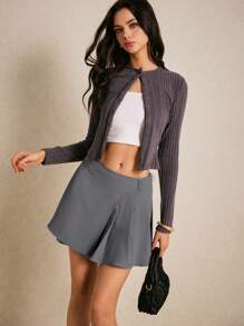 Poéselle Damen einfarbiger Lässig Rock mit verstellbarem Taillengürtel, klassisches gefaltetes Design Mini-Rock, stilvoller grauer A-Linien Rock, die perfekte Wahl für Frühling und Sommer