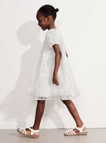 SHEIN Young Girls' Embroidered Ruffled Dresses - White - View 3