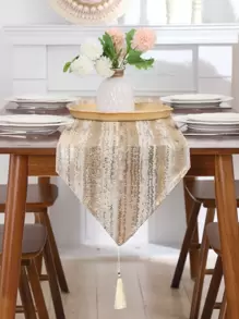 1pc Vintage Jacquard Table Runner, Golden Striped Dining Table Decor For Restaurant And Living Room,Fall Decor,Autumn Decor,Room Decor