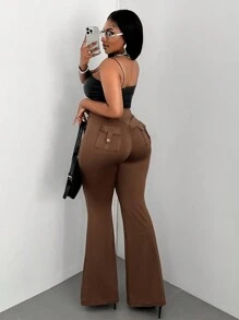 Maweii Plus Size Solid Color Simple Back Strap Leggings, Casual For Everyday Wear