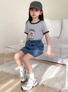 DAZY 2pcs/Set Young Girl Casual Simple Short Sleeve T-Shirt And Shorts,Girls Summer Outfits - Grey - View 1