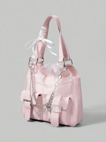 ROMWE Kawaii 可爱的粉色蝴蝶结装饰，街头时尚风格 - 粉色 - 查看 2