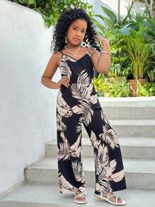 SHEIN Tween Girls' Casual Ditsy Floral Jumpsuit