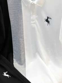 SHEIN 2pcs Teen Boys Loose Contrast Graphic Print Polo Collar Short Sleeve Knit Shirt Set, Casual