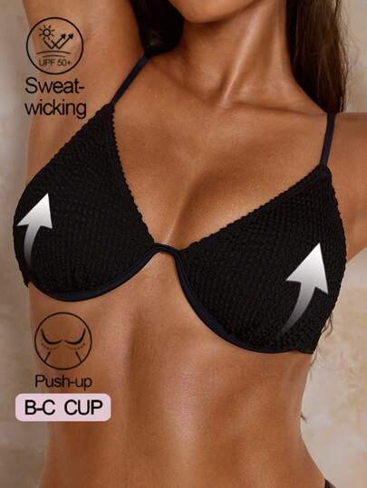 Swim Basics 女士沙滩泳装上衣 - 纯色，露背开合，聚拢胸部设计，时尚百搭，适合夏季度假