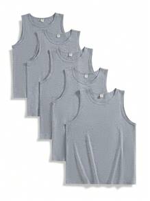 SHEIN Leap Crew 5pcs/Set Casual Basic Crew Neck Sleeveless Tank Tops, Comfortable Layering, Spring/Summer - Light Grey - View 1