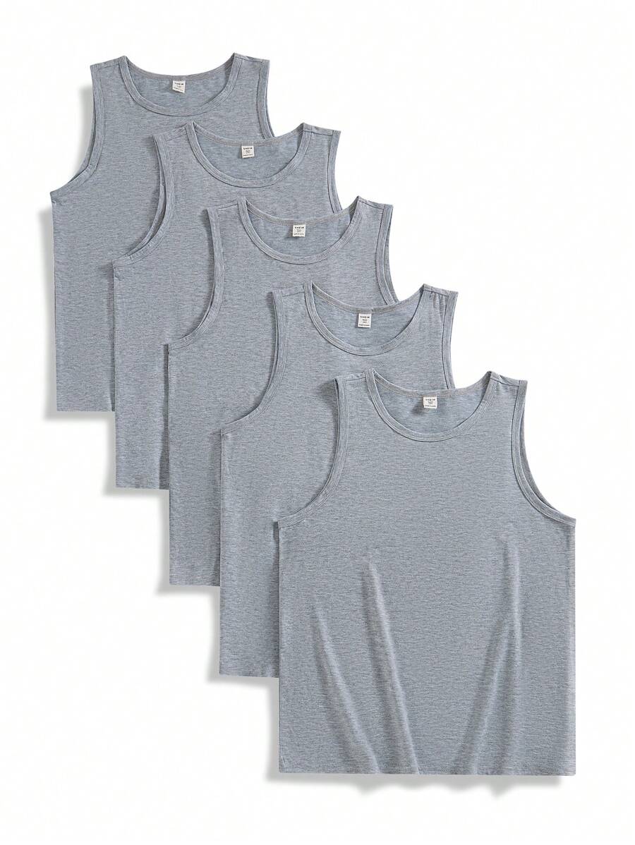 SHEIN Leap Crew 5pcs/Set Casual Basic Crew Neck Sleeveless Tank Tops, Comfortable Layering, Spring/Summer - Light Grey - View 1