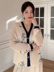 DAZY New Summer Fashion Elegant Blue Printed Long Sleeve Ladies Shirt,Fall Women Clothes