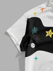 Manfinity VCAY 大码男式白色休闲星星和笑脸印花长袖编织衬衫 - 白色 - 查看 4