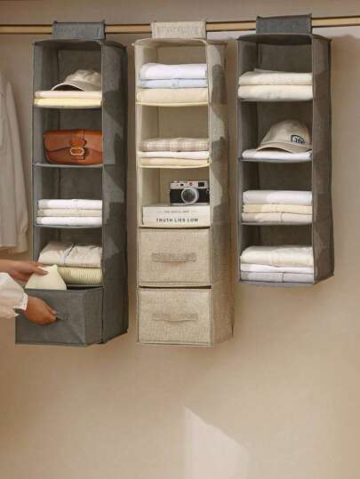 1pc 1/3/4/5/-Tier Dobrável Roupas Armazenamento Pendurado Sacos Com Alças Resistente, Cesta De Armazenamento Para Roupas, Bolsas, Roupas Íntimas, Cobertores, Colchas, Organizador De Armário De Economia De Espaço De Guarda-roupa, Quarto, Casa, Dormitório Decorações Decoração Festival Decoração Quarto Decoração Casa Decoração Decoração Quarto Decoração Vestido Calças Sapatos Jeans Botas Saia