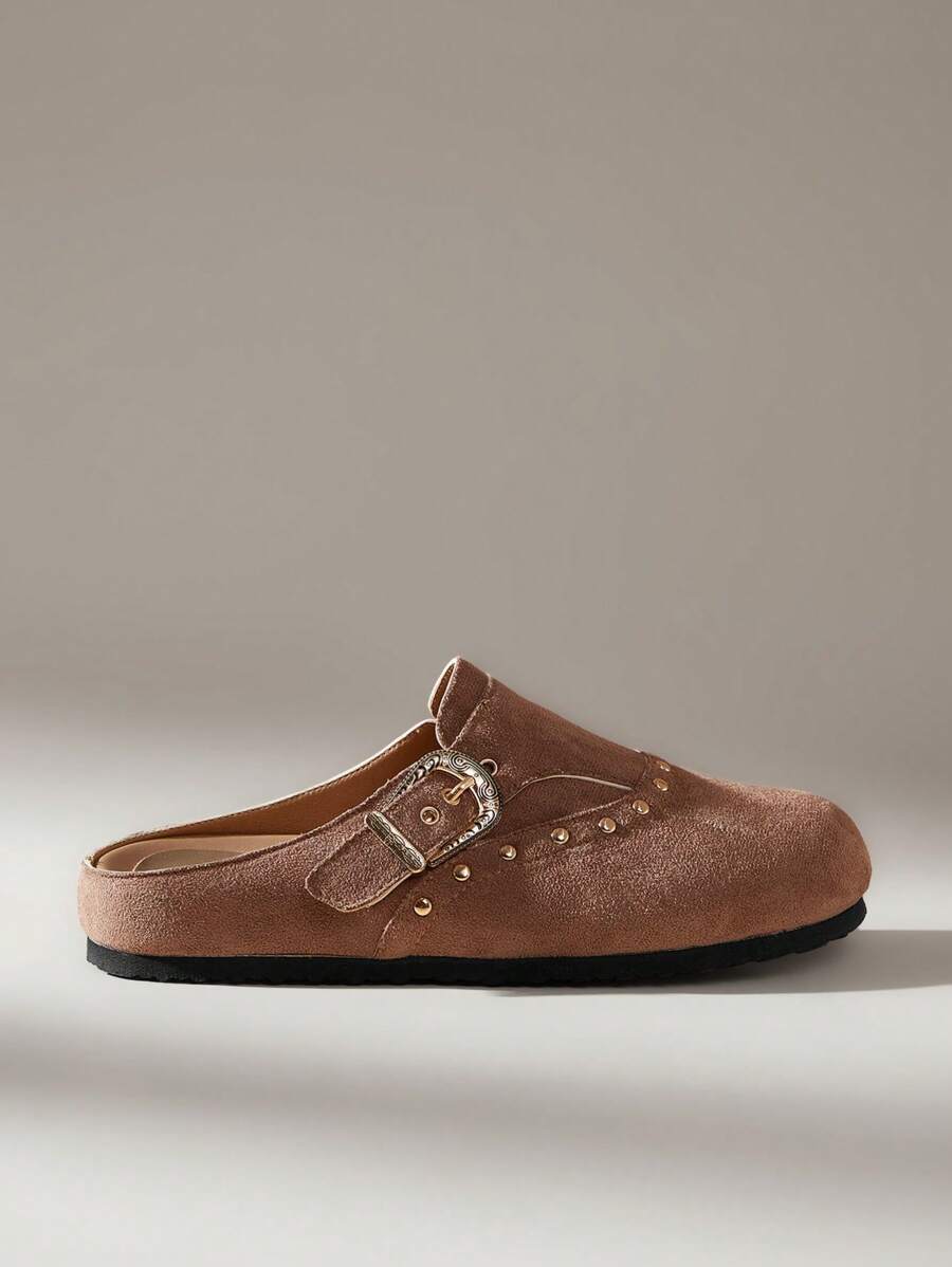 Solecia Mocasines planos minimalistas con tachuelas para mujer, uso casual para todos los días - Caqui - Ver 1