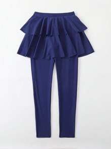 Swim Mulvari Women Spring Break Conservative Full Coverage Dark Blue Two-Layer Ruffle Cake Skirt Bikini Bottom For Summer Beach Vacation - Navy Blue - View 7