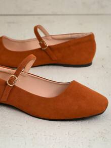 SHUZIA Giày bệt Mary Jane mũi vuông bằng vải sợi nhỏ thanh lịch dành cho nữ - Lạc đà - Xem 6